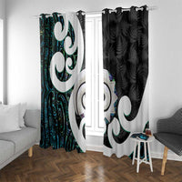 Aotearoa Koru Window Curtain Cyan Maori Paua Shell Mix Silver Fern LT14 With Grommets Black - Polynesian Pride