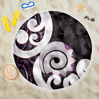 Aotearoa Koru Beach Blanket Purple Maori Paua Shell Mix Silver Fern LT14 One Size 150cm Black - Polynesian Pride
