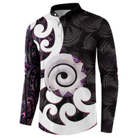 Aotearoa Koru Button Sweatshirt Purple Maori Paua Shell Mix Silver Fern LT14 - Polynesian Pride