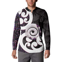 Aotearoa Koru Button Sweatshirt Purple Maori Paua Shell Mix Silver Fern LT14 - Polynesian Pride