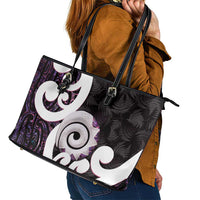 Aotearoa Koru Leather Tote Bag Purple Maori Paua Shell Mix Silver Fern LT14 - Polynesian Pride