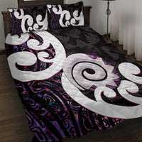 Aotearoa Koru Quilt Bed Set Purple Maori Paua Shell Mix Silver Fern LT14 Black - Polynesian Pride
