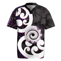 Aotearoa Koru Rugby Jersey Purple Maori Paua Shell Mix Silver Fern LT14 Black - Polynesian Pride