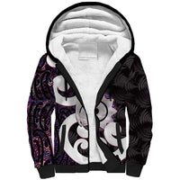 Aotearoa Koru Sherpa Hoodie Purple Maori Paua Shell Mix Silver Fern LT14 Unisex Black - Polynesian Pride