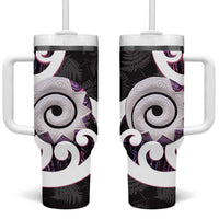 Aotearoa Koru Tumbler With Handle Purple Maori Paua Shell Mix Silver Fern LT14 One Size: 40 oz Black - Polynesian Pride