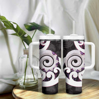 Aotearoa Koru Tumbler With Handle Purple Maori Paua Shell Mix Silver Fern LT14 - Polynesian Pride