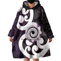 Aotearoa Koru Wearable Blanket Hoodie Purple Maori Paua Shell Mix Silver Fern LT14 - Polynesian Pride