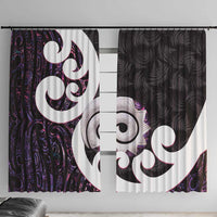 Aotearoa Koru Window Curtain Purple Maori Paua Shell Mix Silver Fern LT14 With Hooks Black - Polynesian Pride