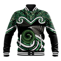 Koru Pounamu Aotearoa Baseball Jacket Maori Paua Shell Mix Silver Fern LT14 Unisex Black - Polynesian Pride