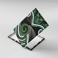 Koru Pounamu Aotearoa Canvas Wall Art Maori Paua Shell Mix Silver Fern LT14 With Frame Black - Polynesian Pride