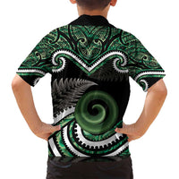 Koru Pounamu Aotearoa Family Matching Summer Maxi Dress and Hawaiian Shirt Maori Paua Shell Mix Silver Fern