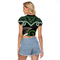Koru Pounamu Aotearoa Raglan Cropped T Shirt Maori Paua Shell Mix Silver Fern LT14 - Polynesian Pride