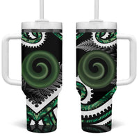Koru Pounamu Aotearoa Tumbler With Handle Maori Paua Shell Mix Silver Fern LT14 One Size: 40 oz Black - Polynesian Pride