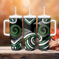 Koru Pounamu Aotearoa Tumbler With Handle Maori Paua Shell Mix Silver Fern LT14 - Polynesian Pride