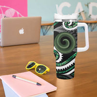 Koru Pounamu Aotearoa Tumbler With Handle Maori Paua Shell Mix Silver Fern LT14 - Polynesian Pride