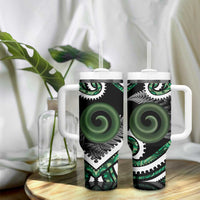 Koru Pounamu Aotearoa Tumbler With Handle Maori Paua Shell Mix Silver Fern LT14 - Polynesian Pride
