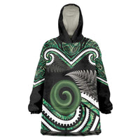 Koru Pounamu Aotearoa Wearable Blanket Hoodie Maori Paua Shell Mix Silver Fern LT14 One Size Black - Polynesian Pride
