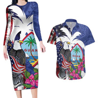United States Guam Couples Matching Long Sleeve Bodycon Dress and Hawaiian Shirt USA Eagle Guahan Seal Bougainvillea - Polynesian Pride