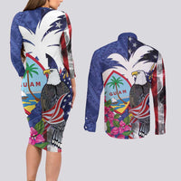 United States Guam Couples Matching Long Sleeve Bodycon Dress and Long Sleeve Button Shirt USA Eagle Guahan Seal Bougainvillea - Polynesian Pride
