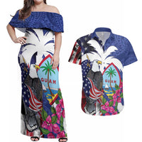 United States Guam Couples Matching Off Shoulder Maxi Dress and Hawaiian Shirt USA Eagle Guahan Seal Bougainvillea - Polynesian Pride