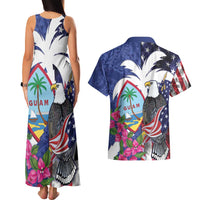 United States Guam Couples Matching Tank Maxi Dress and Hawaiian Shirt USA Eagle Guahan Seal Bougainvillea - Polynesian Pride