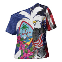 United States Guam Cross Shoulder Shirt USA Eagle Guahan Seal Bougainvillea - Polynesian Pride