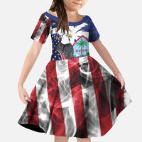 United States Guam Family Matching Long Sleeve Bodycon Dress and Hawaiian Shirt USA Eagle Guahan Seal Bougainvillea - Polynesian Pride