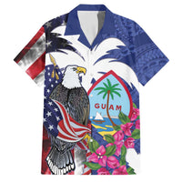 United States Guam Family Matching Long Sleeve Bodycon Dress and Hawaiian Shirt USA Eagle Guahan Seal Bougainvillea - Polynesian Pride