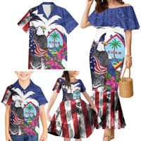 United States Guam Family Matching Mermaid Dress and Hawaiian Shirt USA Eagle Guahan Seal Bougainvillea - Polynesian Pride