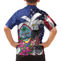 United States Guam Family Matching Off The Shoulder Long Sleeve Dress and Hawaiian Shirt USA Eagle Guahan Seal Bougainvillea - Polynesian Pride