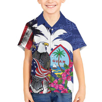 United States Guam Family Matching Off The Shoulder Long Sleeve Dress and Hawaiian Shirt USA Eagle Guahan Seal Bougainvillea - Polynesian Pride