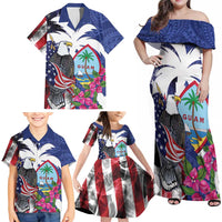 United States Guam Family Matching Off Shoulder Maxi Dress and Hawaiian Shirt USA Eagle Guahan Seal Bougainvillea - Polynesian Pride