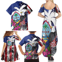 United States Guam Family Matching Summer Maxi Dress and Hawaiian Shirt USA Eagle Guahan Seal Bougainvillea - Polynesian Pride
