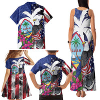 United States Guam Family Matching Tank Maxi Dress and Hawaiian Shirt USA Eagle Guahan Seal Bougainvillea - Polynesian Pride