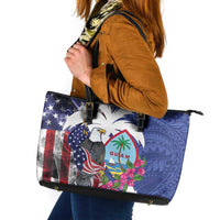 United States Guam Leather Tote Bag USA Eagle Guahan Seal Bougainvillea - Polynesian Pride