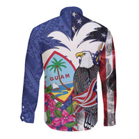 United States Guam Long Sleeve Button Shirt USA Eagle Guahan Seal Bougainvillea - Polynesian Pride