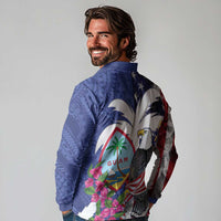 United States Guam Long Sleeve Polo Shirt USA Eagle Guahan Seal Bougainvillea - Polynesian Pride