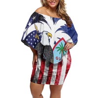 United States Guam Off Shoulder Short Dress USA Eagle Guahan Seal Bougainvillea - Polynesian Pride
