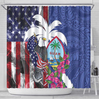 United States Guam Shower Curtain USA Eagle Guahan Seal Bougainvillea - Polynesian Pride