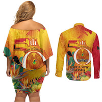Papua New Guinea Independence Day Couples Matching Off Shoulder Short Dress and Long Sleeve Button Shirt 50th Anniversary Unity in Diversity LT14 - Polynesian Pride