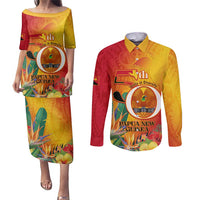 Papua New Guinea Independence Day Couples Matching Puletasi and Long Sleeve Button Shirt 50th Anniversary Unity in Diversity LT14 Red - Polynesian Pride