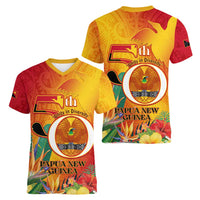 Papua New Guinea Independence Day Women V-Neck T-Shirt 50th Anniversary Unity in Diversity LT14 - Polynesian Pride