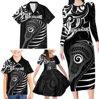Personalised New Zealand Silver Fern Lacrosse Family Matching Long Sleeve Bodycon Dress and Hawaiian Shirt Aotearoa Maori Pattern