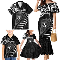Personalised New Zealand Silver Fern Lacrosse Family Matching Mermaid Dress and Hawaiian Shirt Aotearoa Maori Pattern