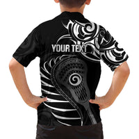 Personalised New Zealand Silver Fern Lacrosse Family Matching Off The Shoulder Long Sleeve Dress and Hawaiian Shirt Aotearoa Maori Pattern