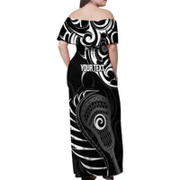 Personalised New Zealand Silver Fern Lacrosse Family Matching Off Shoulder Maxi Dress and Hawaiian Shirt Aotearoa Maori Pattern