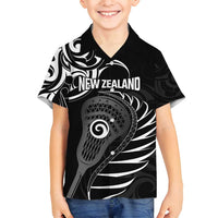 Personalised New Zealand Silver Fern Lacrosse Family Matching Off Shoulder Short Dress and Hawaiian Shirt Aotearoa Maori Pattern