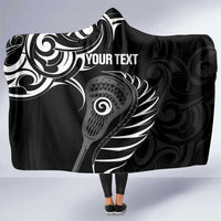Personalised New Zealand Silver Fern Lacrosse Hooded Blanket Aotearoa Maori Pattern LT14 One Size Black - Polynesian Pride