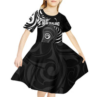 Personalised New Zealand Silver Fern Lacrosse Kid Short Sleeve Dress Aotearoa Maori Pattern