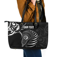 Personalised New Zealand Silver Fern Lacrosse Leather Tote Bag Aotearoa Maori Pattern LT14 - Polynesian Pride